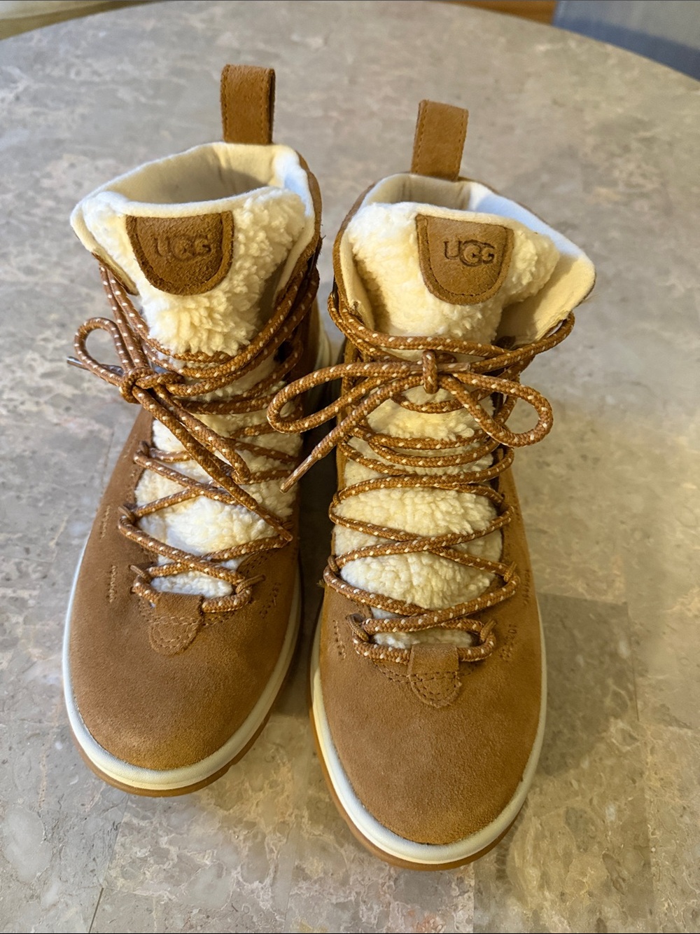 UGG Chestnut Suede Lace-Up Sherpa Boots